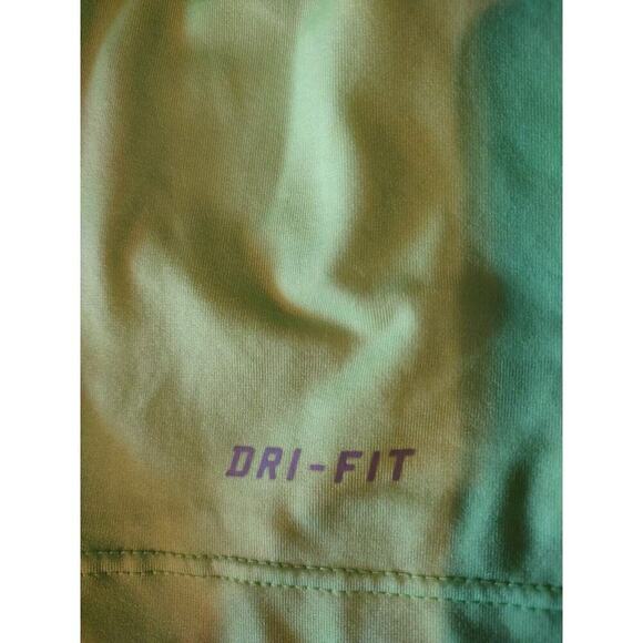 Nike Pro Womens Medium Compression Dri Fit Neon Green V-Neck Longer Length Shirt - Picture 5 of 6